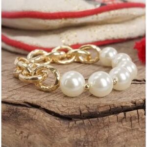BRAND NEW WITH TAGS Chunky Gold Chain & Pearl Bead Stretch Bracelet
